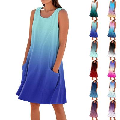 Sommerkleider für Damen, lockerer Strandurlaub, lässig, ärmellos, Sommerkleider mit Taschen, Tankkleid