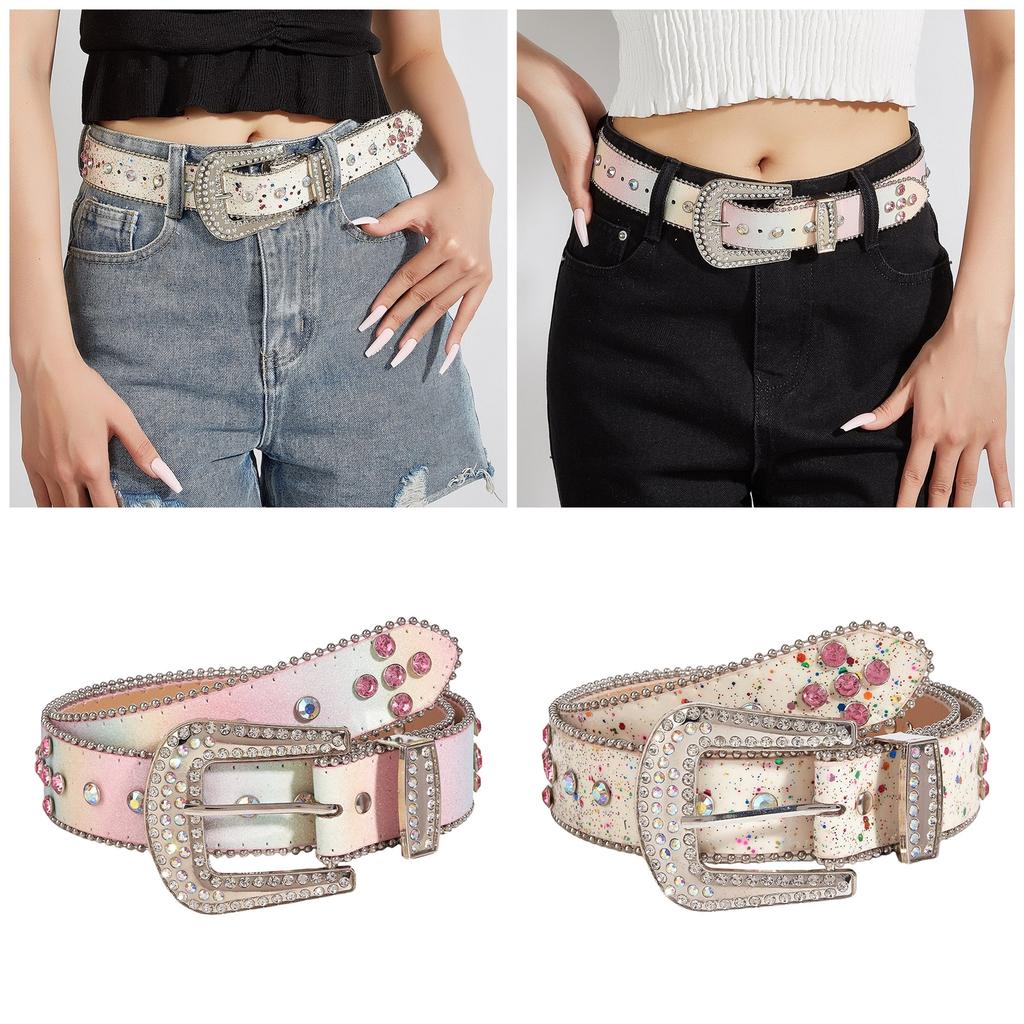 Sequined Rhinestone Belt for Adult Teens Bead Trim Waistband for Pants Blingbling Waiststrap Elegant Waist Ornament