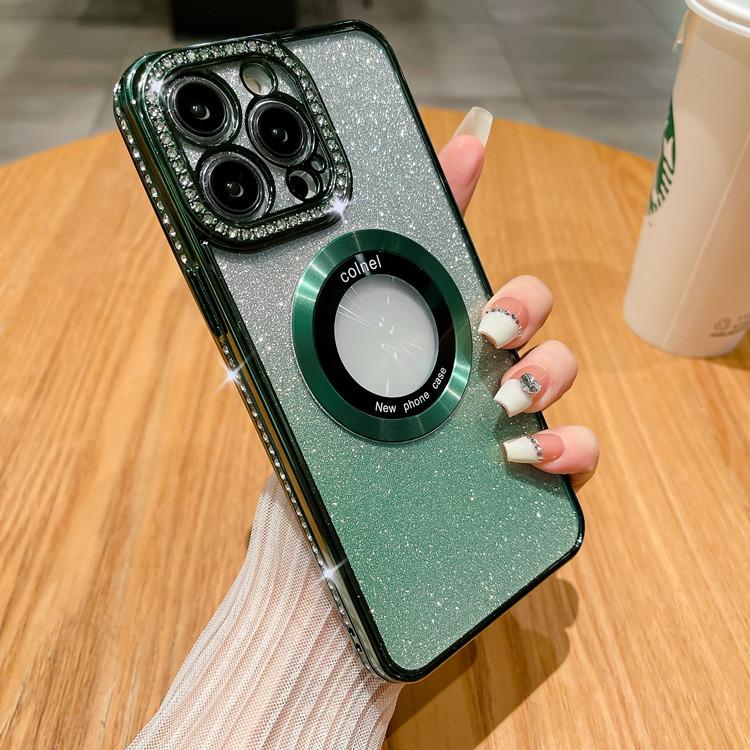 Applicable to Apple 16 missed label magnetic mobile phone case rhinestone iPhone15 gradual change glitter 14Pro anti-drop protective case