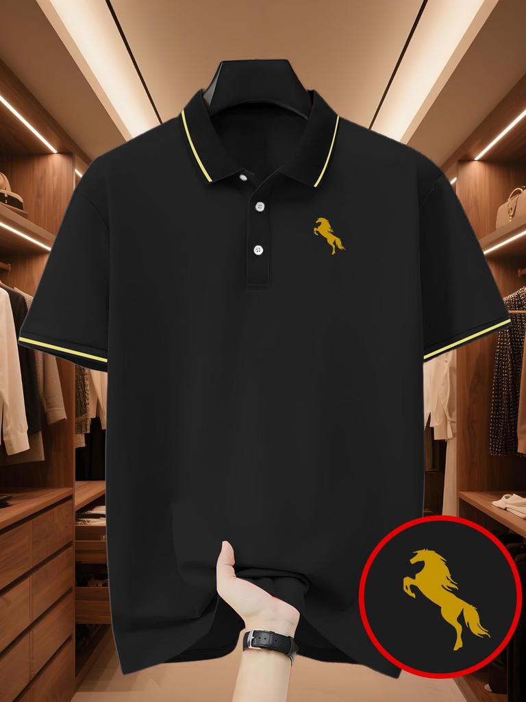 Herren Outdoor Golf Polohemd mit Pferdeprint - Einfaches und Stilvolles Polohemd, Business Casual T-Shirt - Kurzarm & Kragen, Tägliche Freizeitkleidung
