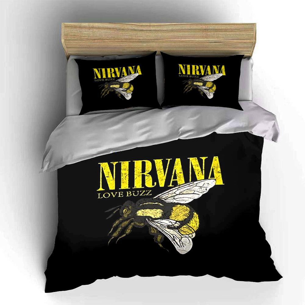Nirvana Love Buzz Stampa Ape Set Biancheria da Letto Copripiumino Copripiumino Federe (1*Copripiumino 2*Federe, senza piumino)
