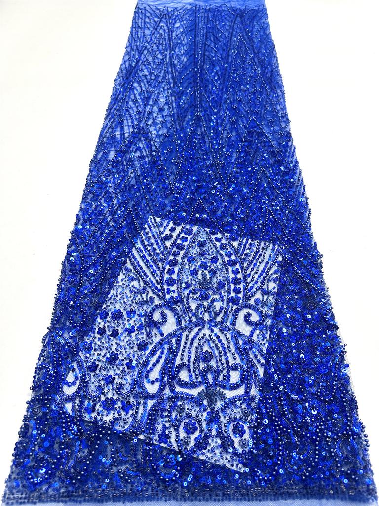 Royal Blue African Sequins Lace Fabric 2026 High Quality Tulle Lace Fabric Embroidered Beads Nigerian Fabric for Wedding Dress