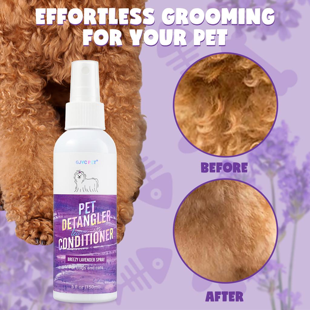 Lavender Pet Hair Detangling Spray Stain Removal Leave-In Conditioner Softens Knotty Fur For Cats And Dogs