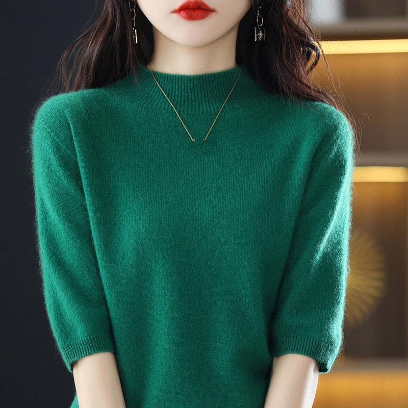 Women Sweaters Pullovers 2025 Summer Short Sleeve O-Neck White Black Knitted Sweater Women Tops Pullover JJ143