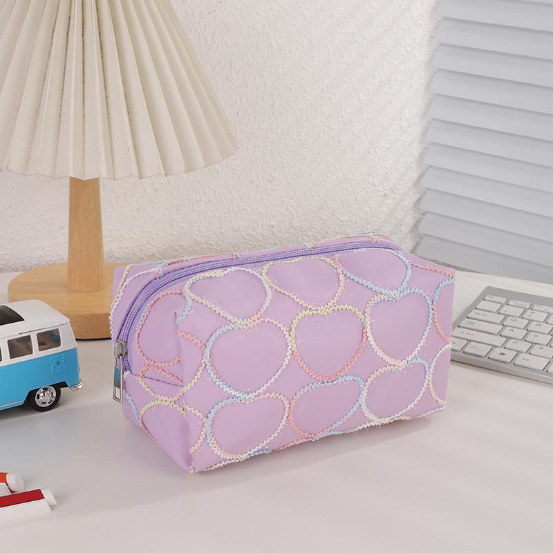 

Love Striped Bow Print Women S Cosmetic Bag Large Capacity Portable Storage Bag Travel Bags Student Stationery Pencil Case Gifts