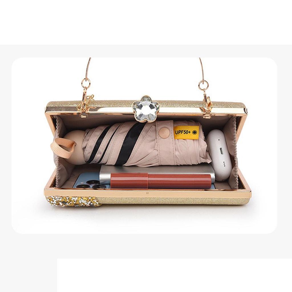 Borsa da sera da donna con strass intarsiati, texture di alta gamma, borsa a tracolla con catena per abito da sera