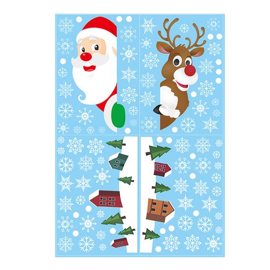DIY Christmas Window Displays 4Pcs Santa Claus & Reindeer Static Clings with Snowflake, PVC Removable Decals, Reusable Decorations Glass Stickers for