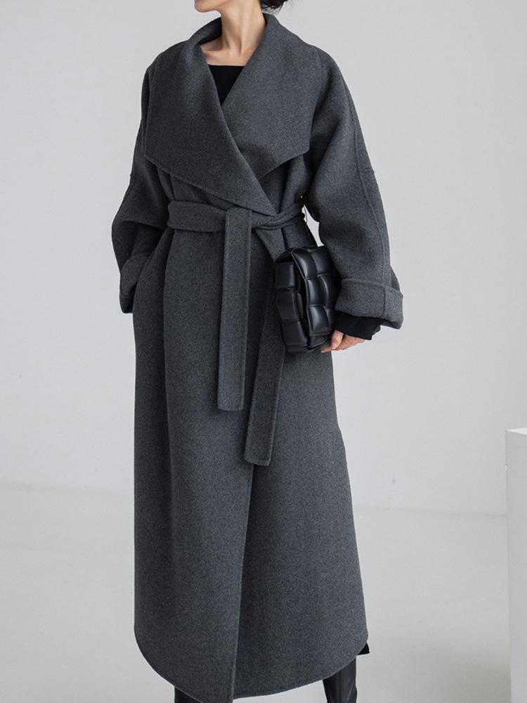 

Осенне-зимняя атмосфера халат-накидка шаль удлиненное двустороннее ретро шерстяное пальто шерстяное пальто женское S