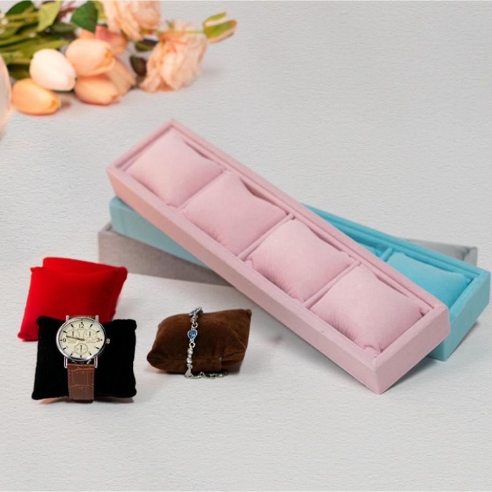 4 Slots Velvet Jewelry Organizer with Soft Pillow Watches Display Holder  Bracelet Bangle Watches