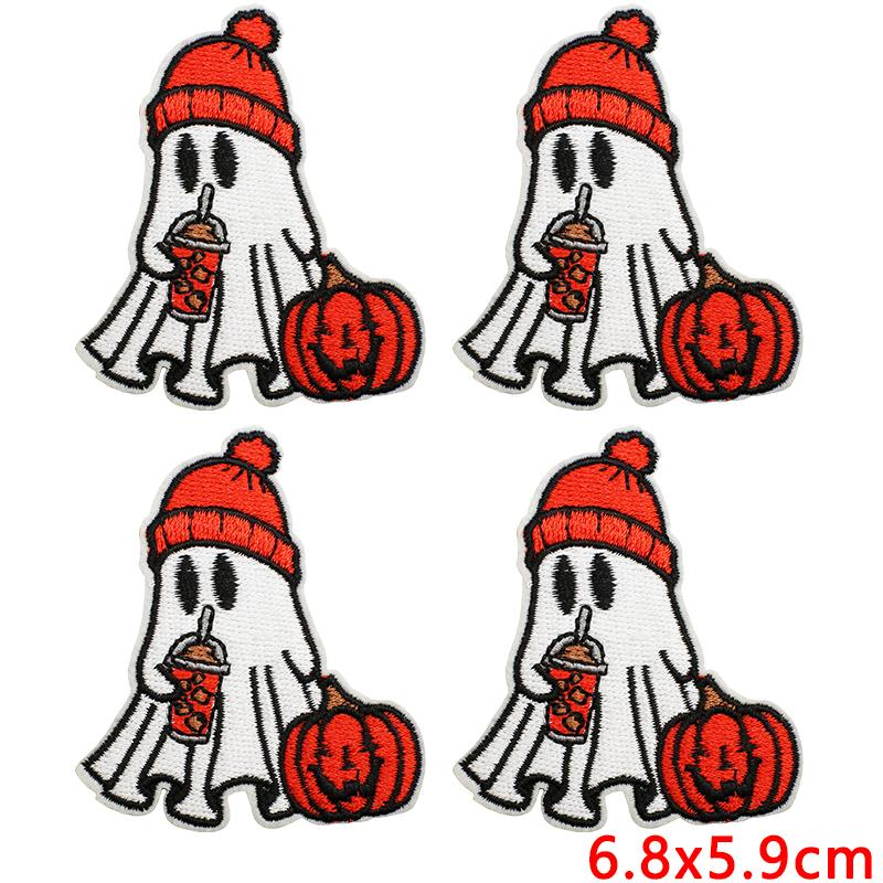 10pcs Wholesale Halloween Series Embroidered Patches For Clothes Jackets Diy Ghost Basketball Iron On Patches For Clothing 