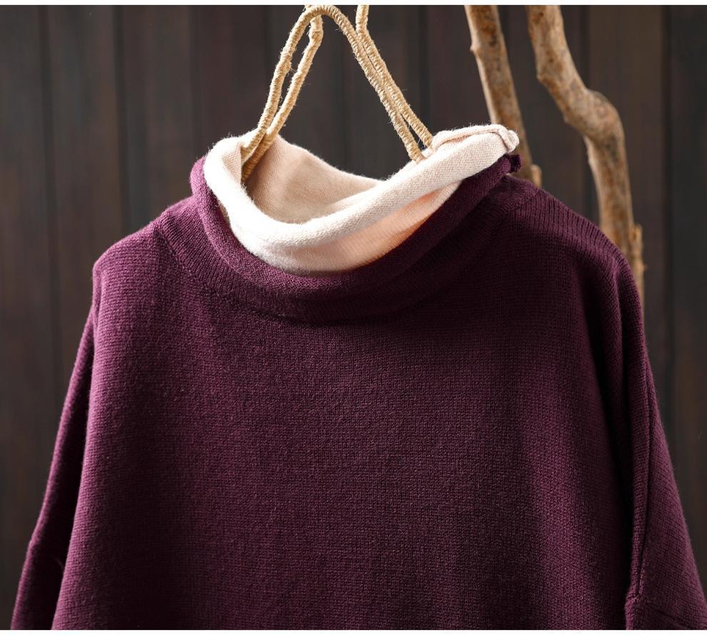 Women's Plus Size High Neck Patchwork Sweater - Winter Two-Piece Knitwear