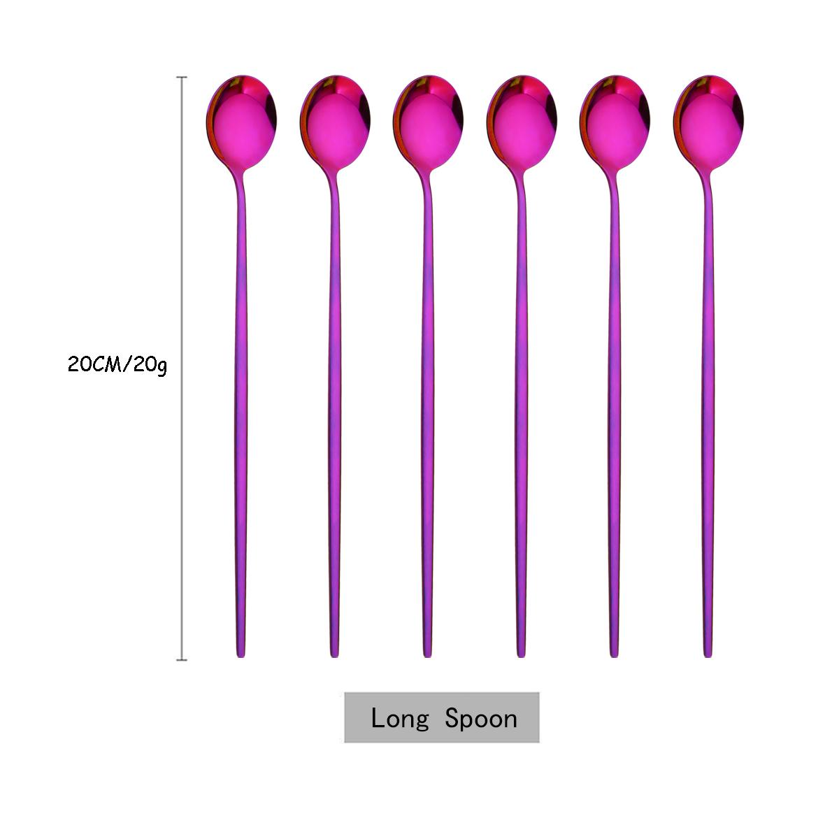 

6 шт./компл. ложка с длинной ручкой, набор столовых приборов, красочная ложка для мороженого, столовая посуда, сок, кофе, чай, набор посуды для перемешивания, кухонные инструменты фиолетовый