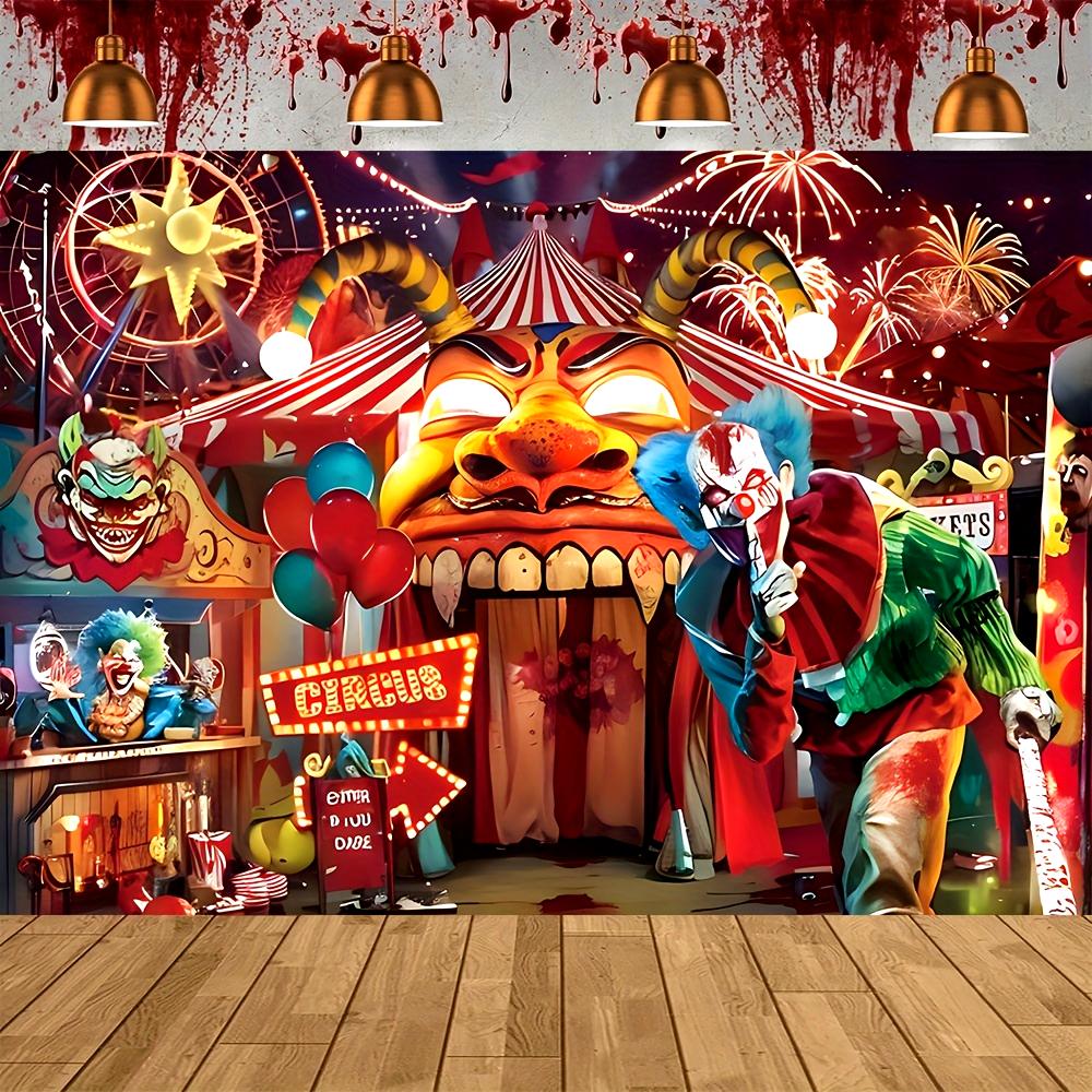 One Carnival Ferris wheel and clown polyester background cloth a terrifying circus scene perfect for Halloween parties 100x150cm