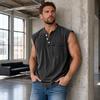 Men's Sleeveless Shirts, V Neck Breathable Shirts, Casual Summer Lightweight Pocket Top, Button Up Solid Color Stretchable Top for Summer