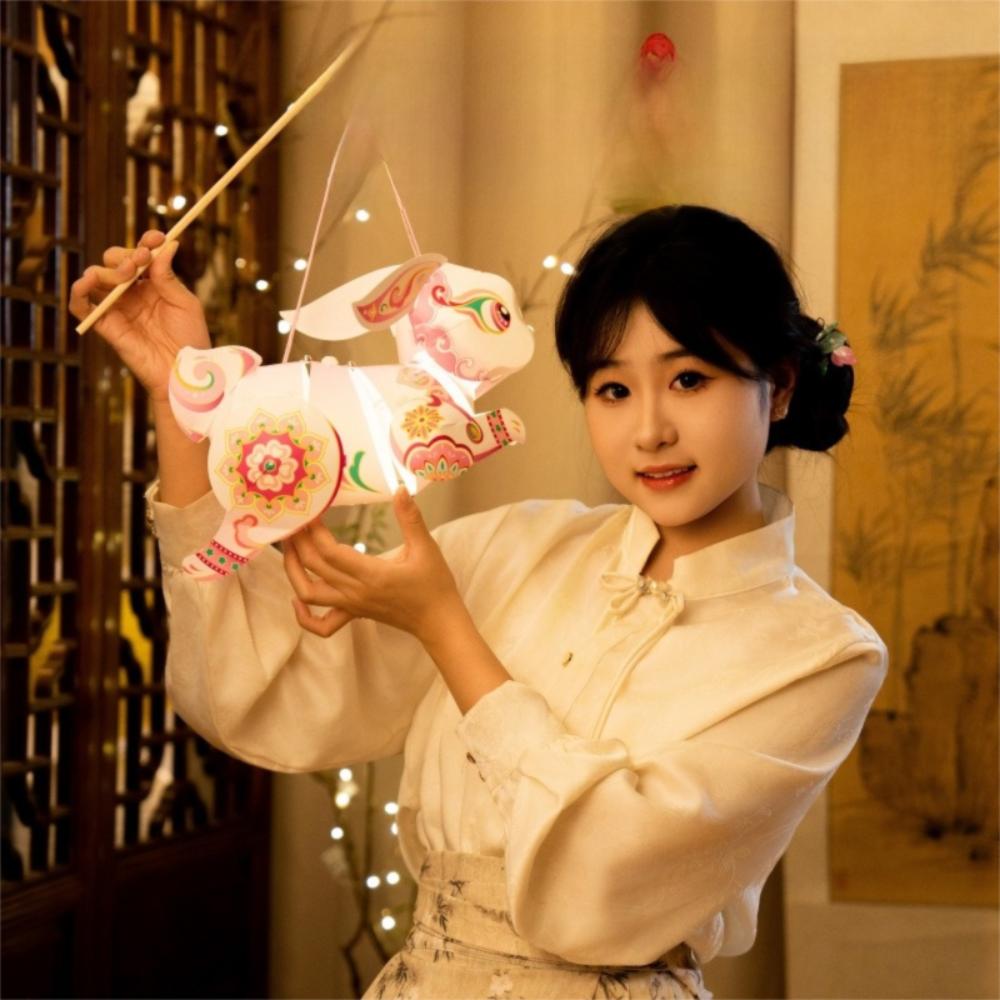 Handmade Handheld Rabbit Lantern Flying Rabbit Mid-Autumn Festival Lantern  Kids Gift