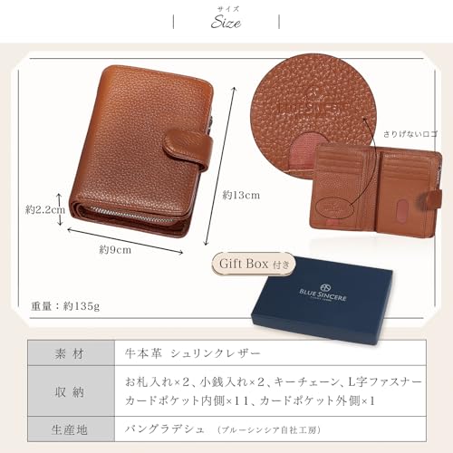 BLUE SINCERE Women's Genuine Leather Bifold Wallet with RFID and Anti-Skimming Features, Large Capacity, 15 Card Slots, Compact Size, and Coin Purse /