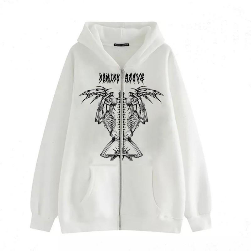 Gothic Skull Print Zip Up Hoodie Teenagers - Loose Fit Casual Sweatshirt