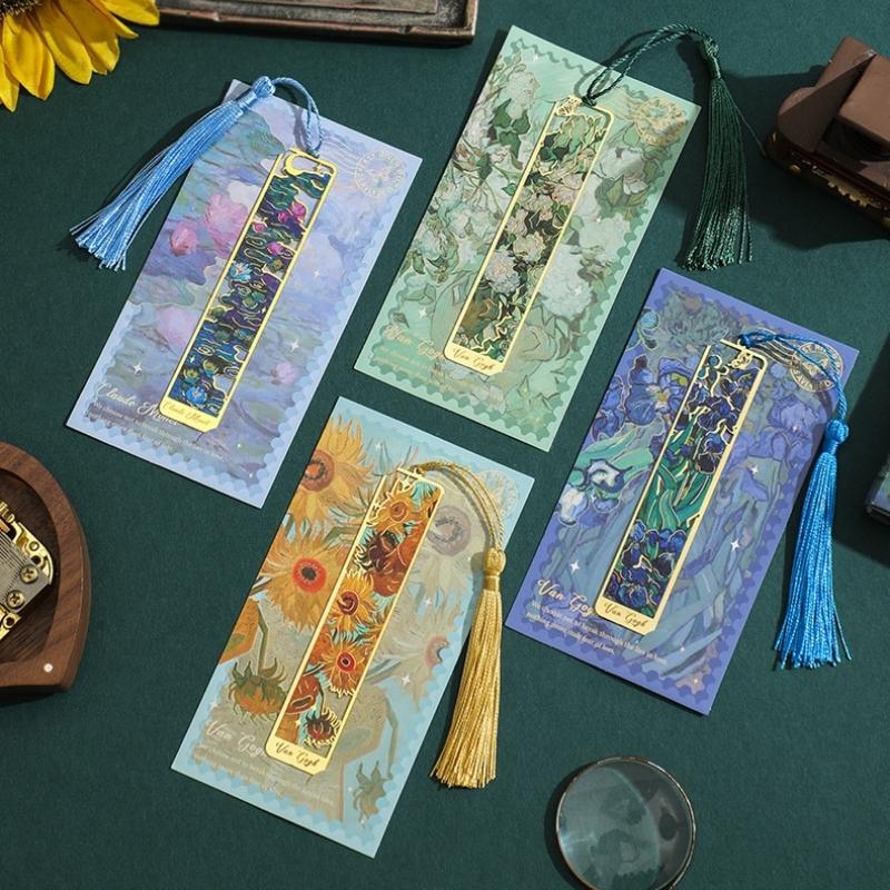 Retro Floral Painting Metal Bookmark Hollow Bronzing Bookmark With Tassel For Book Club Reader Writers Book Lovers Students
