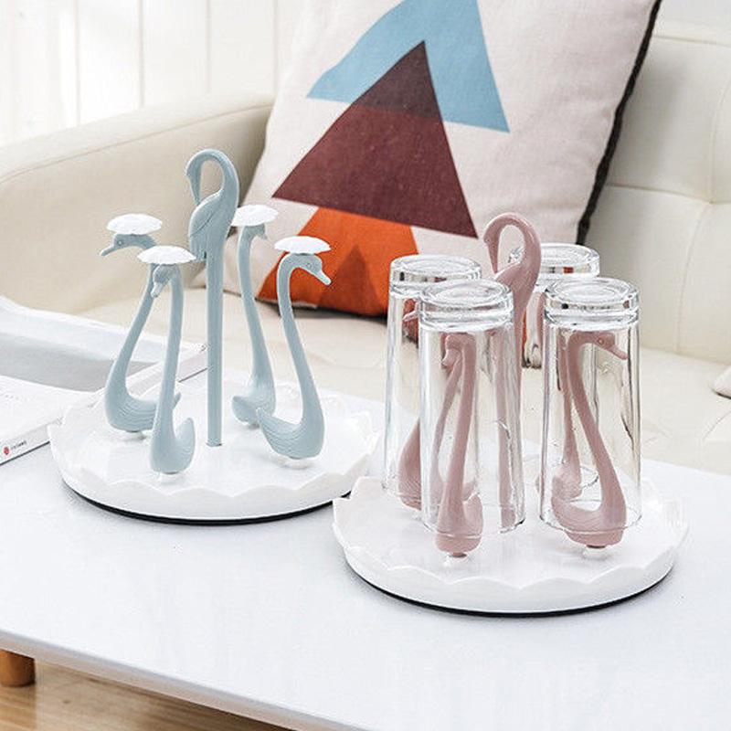 1pc Cup Storage Rack Swan Shape Hand-held Desktop Water Cup Holder Rotatable Mug Coffee Cup Draining Rack Kitchen Organizer
