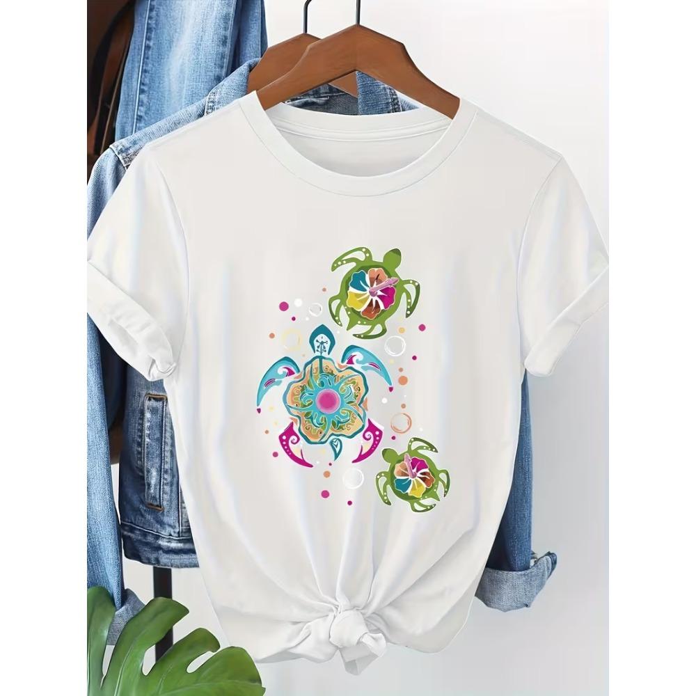 Aquarell Meeresschildkröte Grafik T-Shirt Damen Kurzarm Meeres Tier Druck Weich Bequem für den Sommer