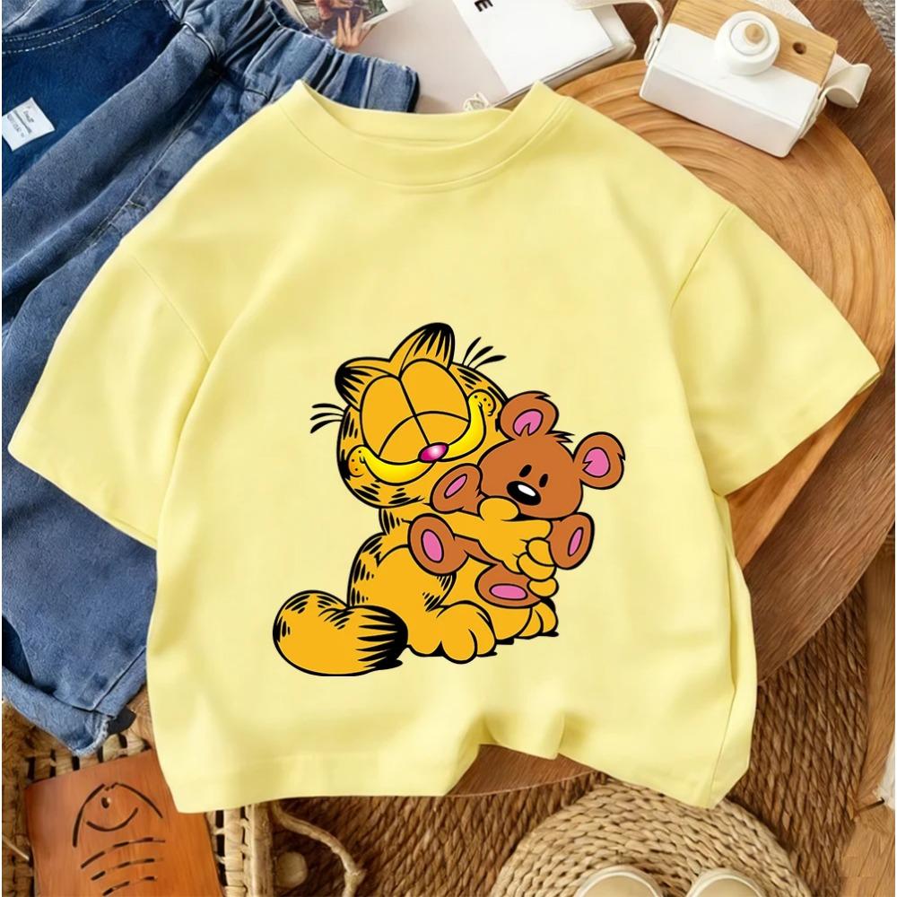 Kids Cartoon Crew Neck Tee Garfield For Boys Girls Summer Casual Street Daily Wear
