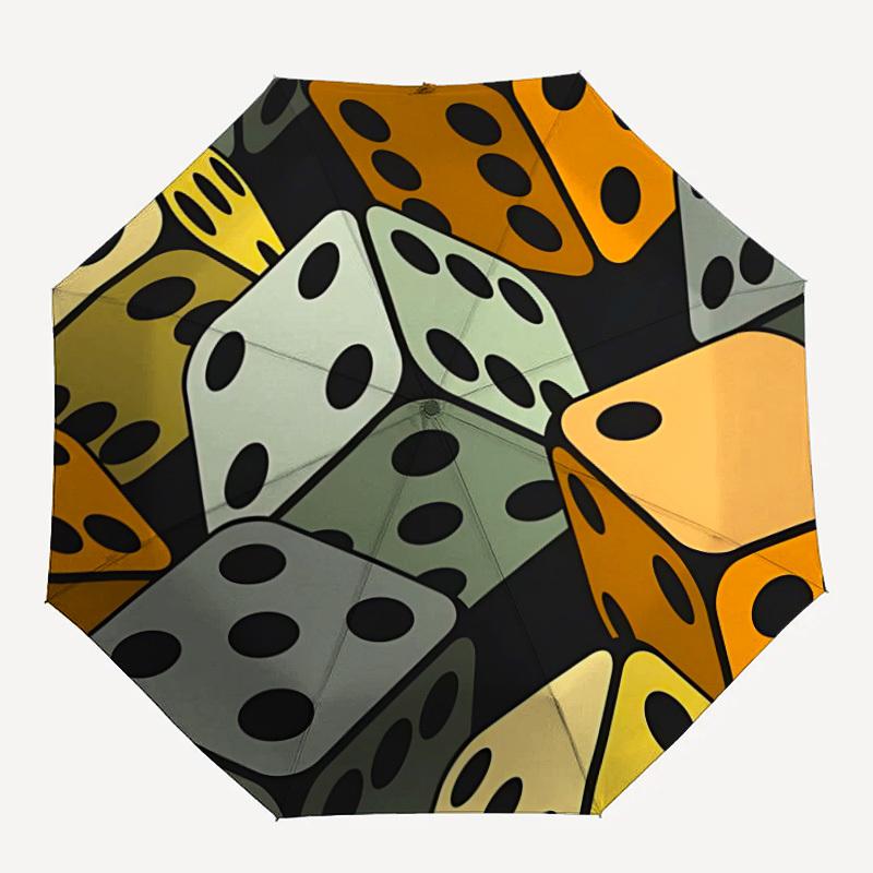 

1pc Dice Pattern Automatic Open/Close Umbrella, Umbrella with cartoon Design, Portable Compact Umbrella for Men & Women, Good Holiday Gift y