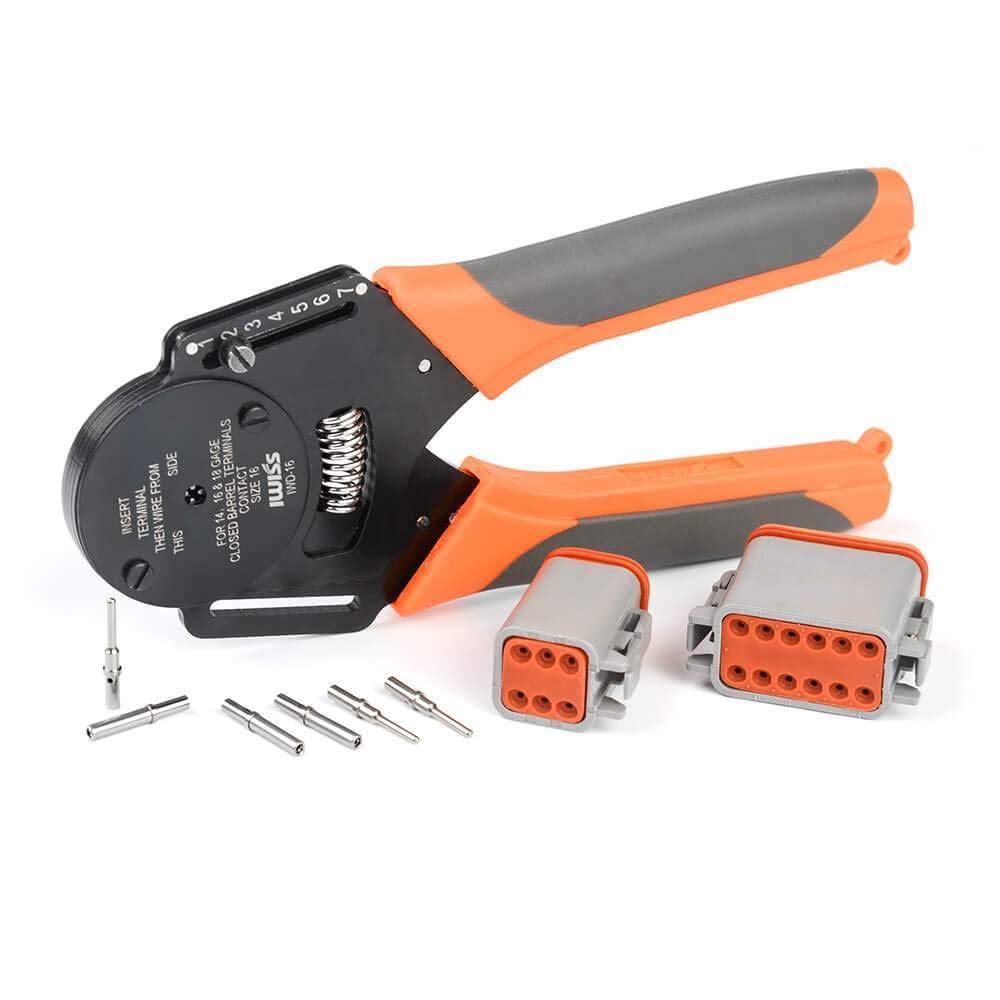IWISS Socket Contact 4 Indent Crimping Pliers for Automotive DEUTSCH DT Connector Closed Barrel Terminal Crimping Tool Compatible with AWG 18 14, 16,
