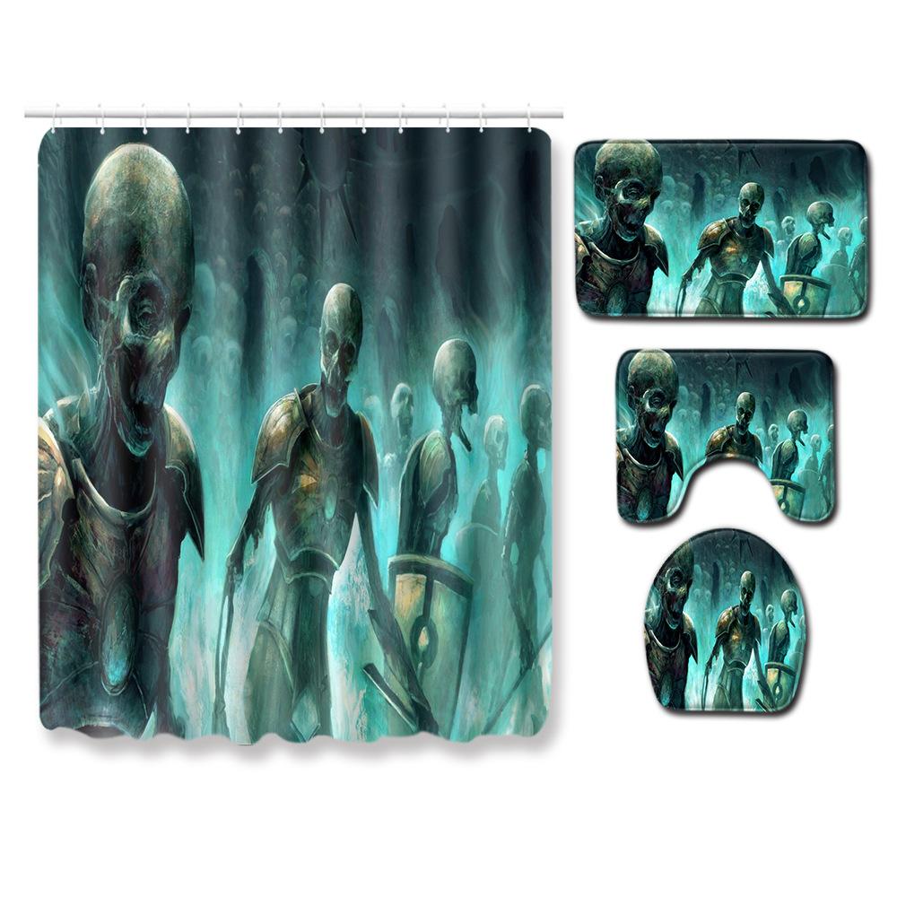 Skull Shower Curtain Floor Mat Combination Four-Piece Set Bathroom Toilet Carpet Shower Room Mat Foot Mat