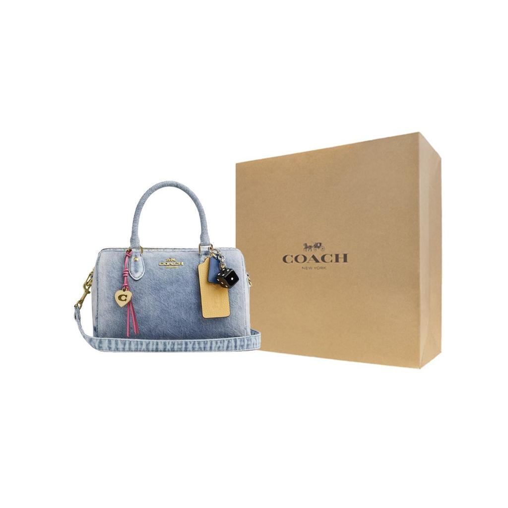 Coach Rowan Logo Charm Denim Shoulder Tote Bag Women Handbags Light-Indigo CDY74-IMNIM