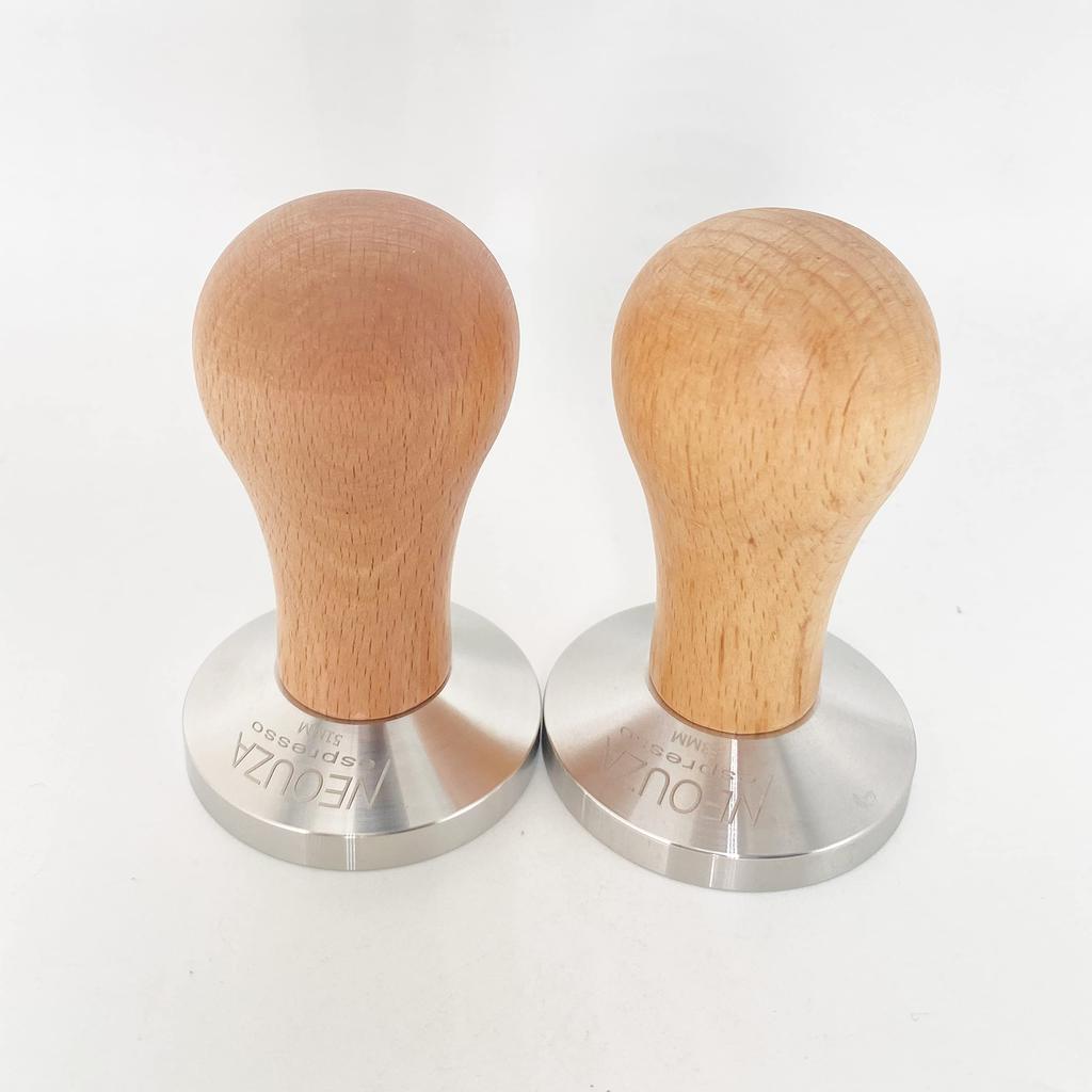 NEOUZA Espresso Coffee Tamper 58mm Flat Base Chrome Plated 304 Stainless Steel Wooden Handle Barista Bean Powder Press Fits E61 Group Machines