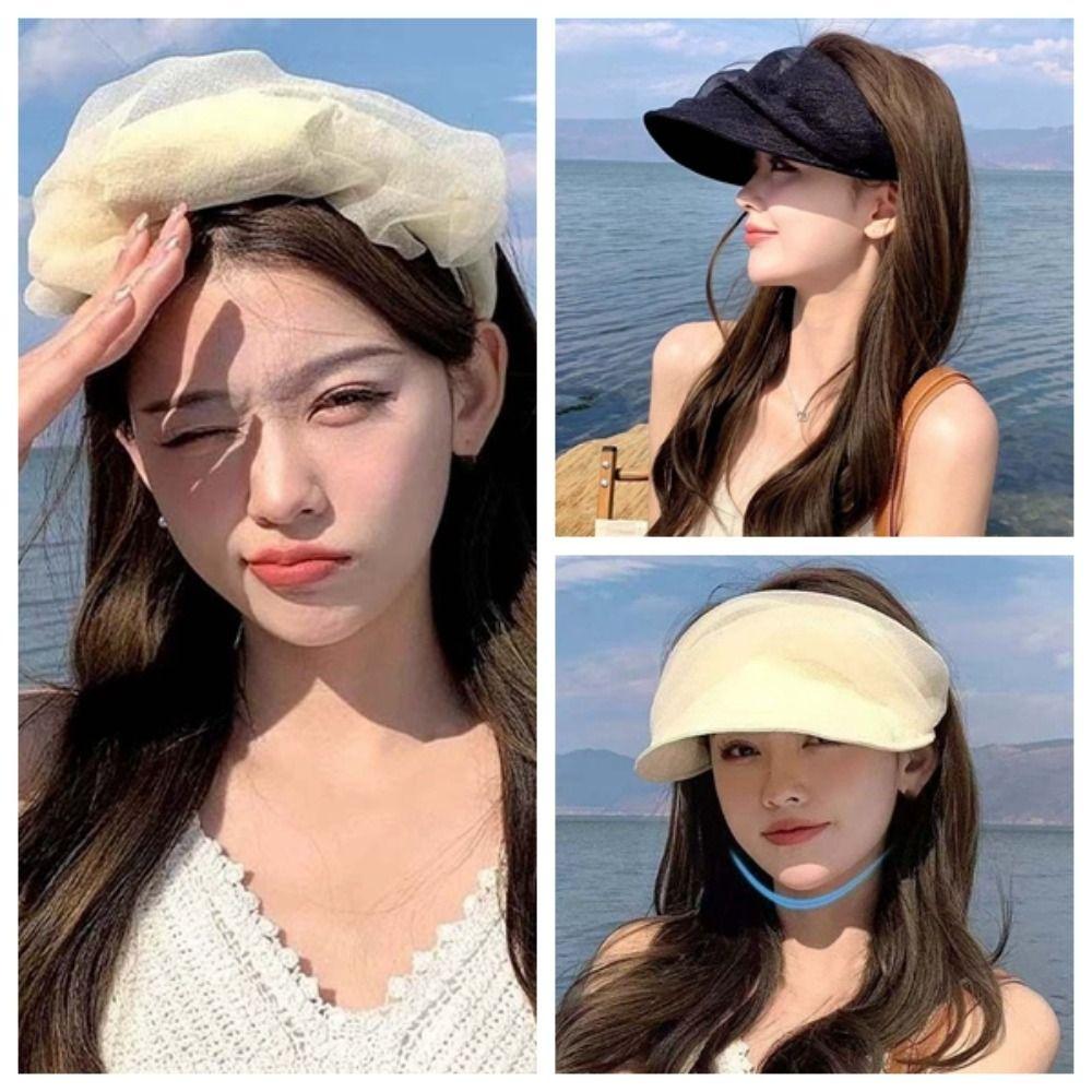 Solid Color Folding Sunshade Hat Breathable Wide Brim Visor Caps Sunscreen Empty Top Hat  Vacation