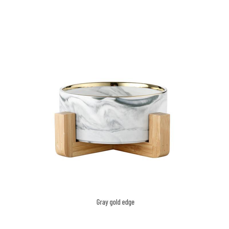 Wutuo Ceramic Marble Salad Bowl with Wooden Stand
