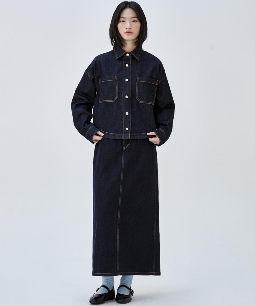 MALOUPE 3112 Non-Fade Denim Skirt (Dark Indigo)