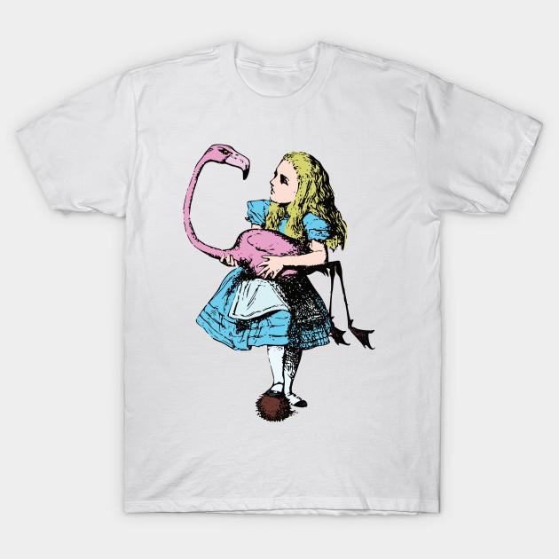 

Men Black Print T-shirt Alice Holding A Flamingo In Wonderland No-Cut Transfer Paper Print Cotton Tshirt 4XL белый