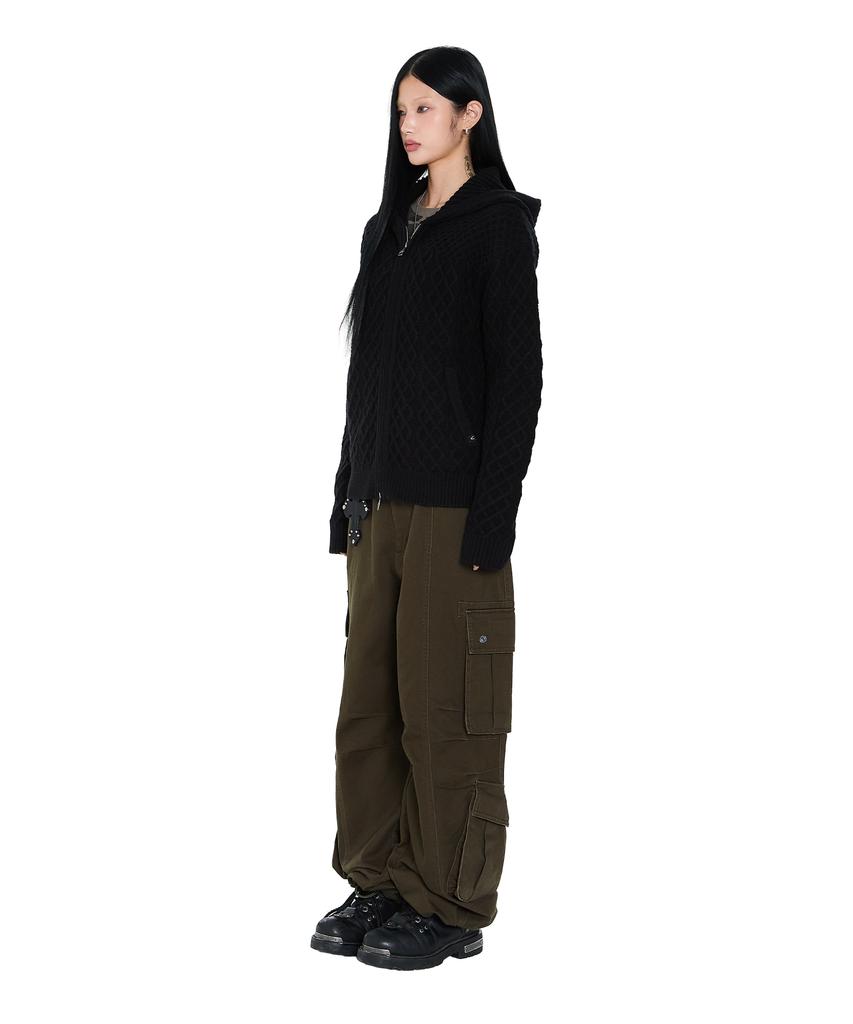 AAKAM Cable Knitted Zip-Up Hoodie (Black)