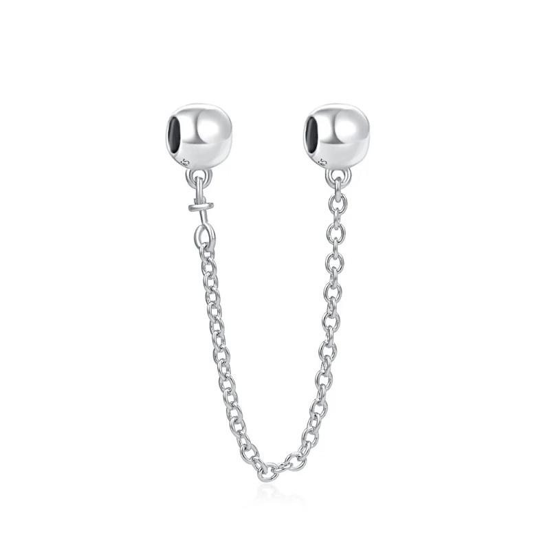 925 Silver Sparkling Crystal Bow Star Safety Chain Charm Bead DIY Jewelry Pendant for Women