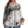Women's Plus Size Fashion  Printed Casual Pleated Round Neck Long Sleeve Top