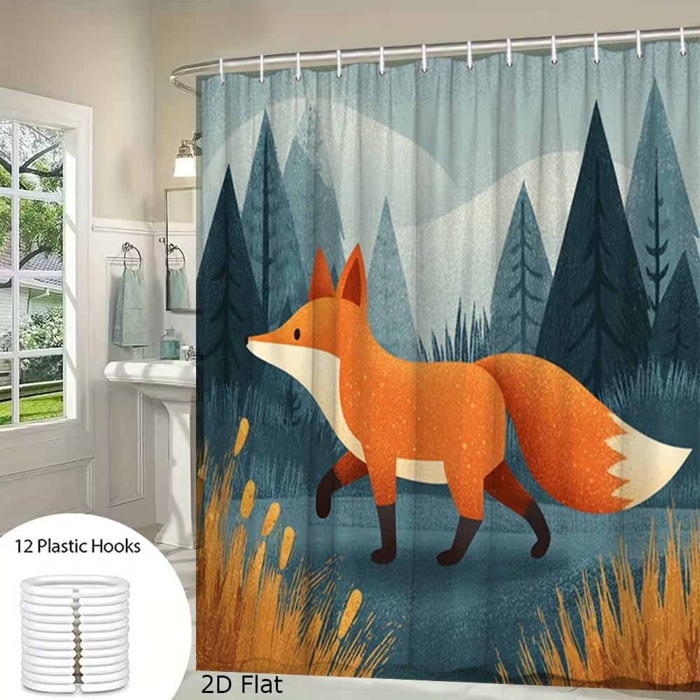 Cute Fox Woodland Nature Shower Curtain Waterproof Polyester Bathroom Decor Art Print Forest Animal Curtain