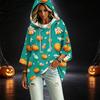 Women's Three-Quarter Sleeve Hoodie with Halloween Print Pullover Top