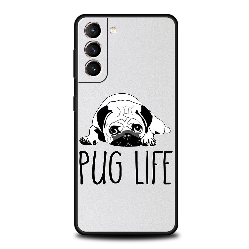 Animal Black Pug close up Phone Case For Samsung Galaxy S25 S24 S23 S22 S20 Ultra S21 FE 5G S10 Plus S10E Soft TPU Cover