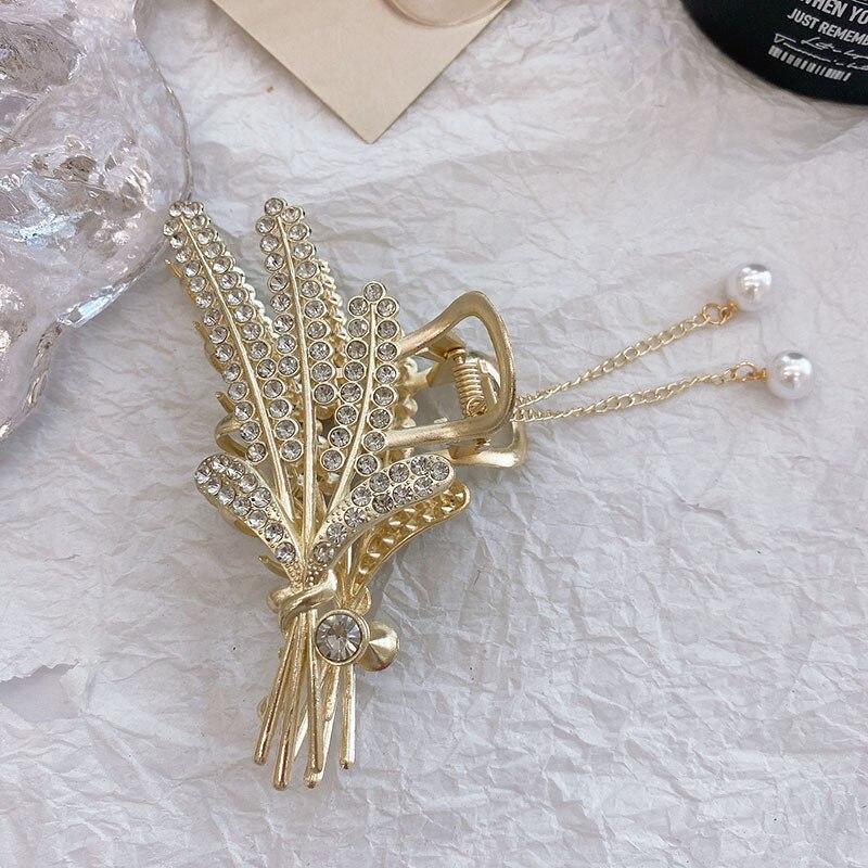 Nytt luksus rhinestone bånd metall hårklo klemme vintage blomster hårspenner Barrettes Krabbe hårgrep Hårtilbehør for kvinner