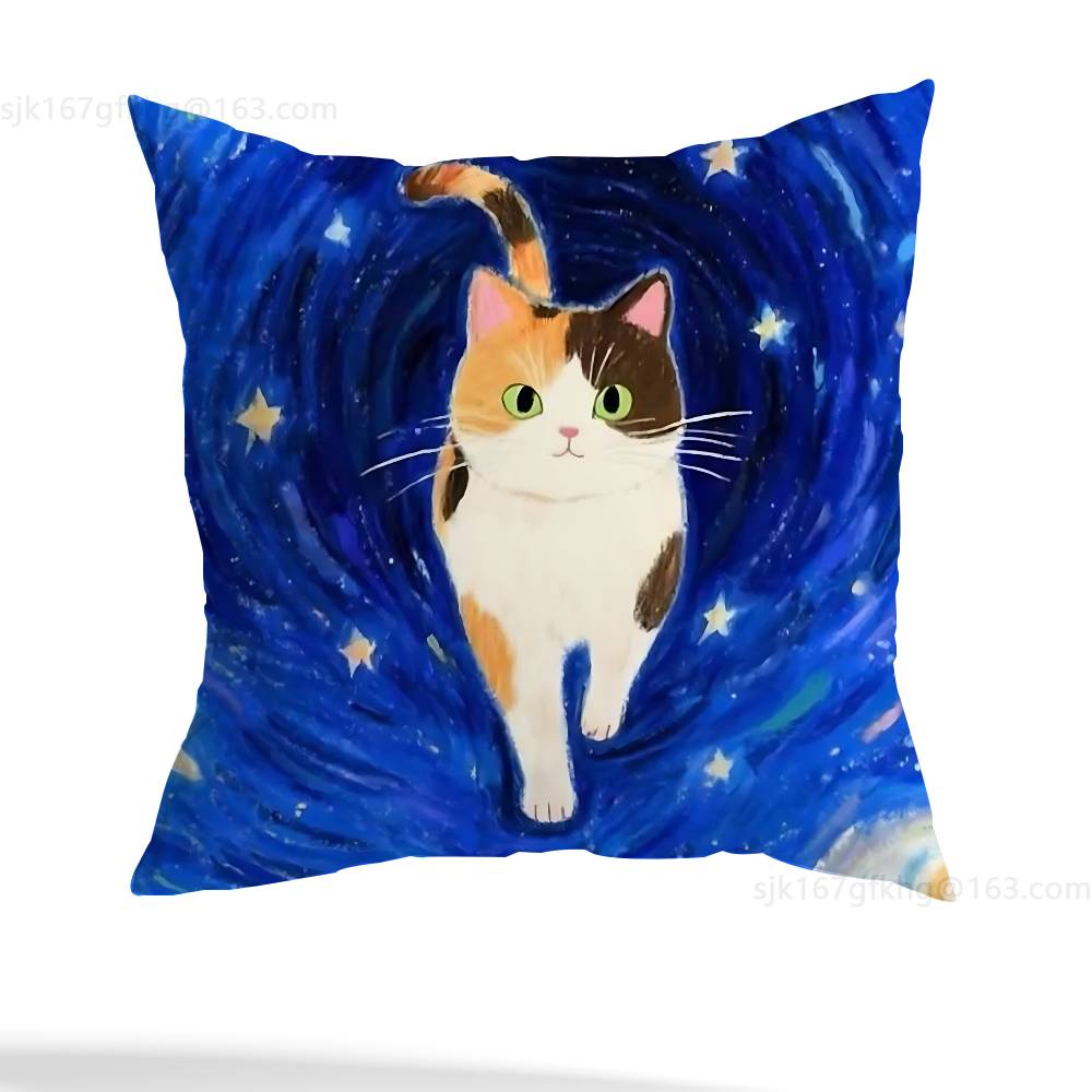 Star Heart MoonLight Cat Pillow Case Anti-dustmite Pillowcase Invisible Zipper Silky Short Plush Sofa Cushion Cover