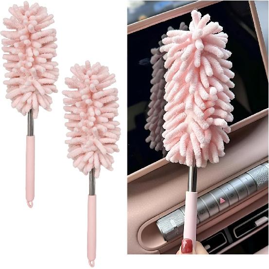 2PCS Car Interior Duster with Extension Pole, 11.8" to 30.5" Retractable Dusters Auto Dash Cleaning Tool, Soft Chenille Hand Washable Dusters for Car