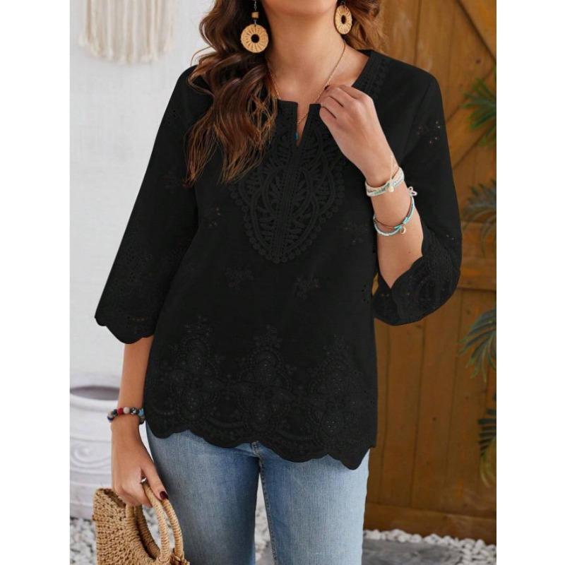 Nouă Bluză Femeiască Largă cu Dantelă Decupată Modă Decolteu în V Primăvară și Vară Cămăși Noi Dulci Doamne Albe Casual Simple Topuri Îmbrăcăminte de Birou