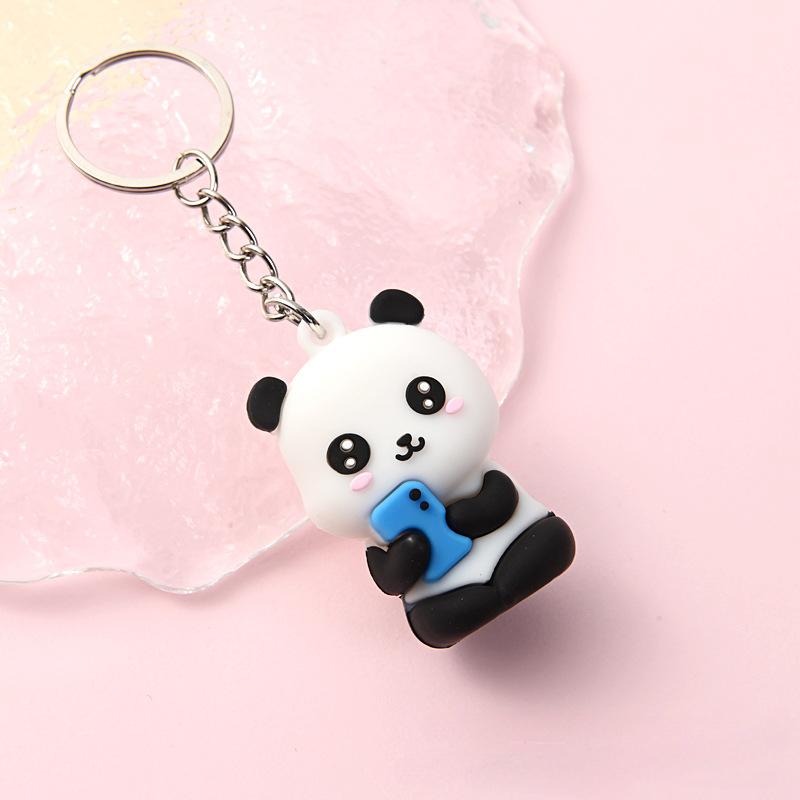Novelties Cute Cartoon Couple Panda Keychain Pendant Car Bag Key Chains for Women Jewelry Gift