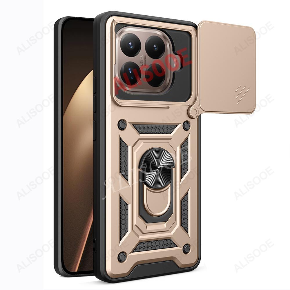 

Сдвижная крышка объектива камеры для чехла Xiaomi 15T Pro для Xiaomi Mi 15T, кольцо-подставка, держатель, полная защита телефона, Capa, Funda for Xiaomi 15T Pro золотой