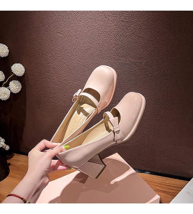 2025 New Women's Mary Janes Shoes - Japanese JK Style, Cute Mini Bow, Chunky Heel, One-Strap High Heel, Pointed Toe, XW-A22120-2