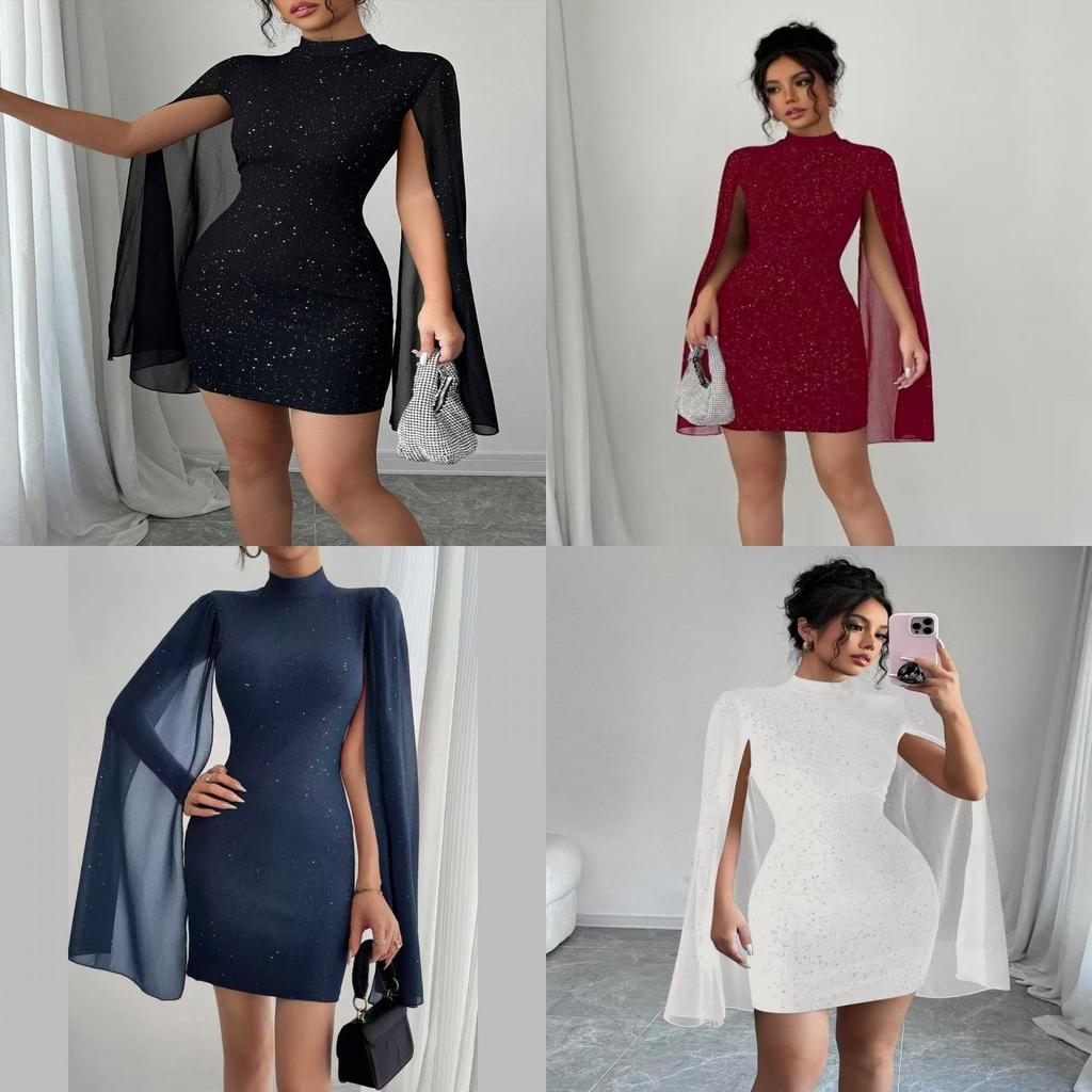 Elegant Chiffon Sweater Dress With Shine Details For Formal Events