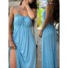 VEZFAA Moda Donna Estate Primavera Colore Unico Stampa Senza Maniche Spalline Vita Lassa Abiti Casual