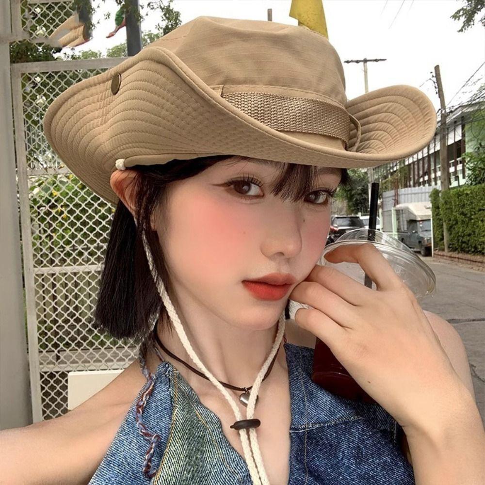 Adjustable Large Eaves Sun Hat Wide Brim Wide Brim Bucket Hat Fashion Solid Color Sun Hats  Holiday